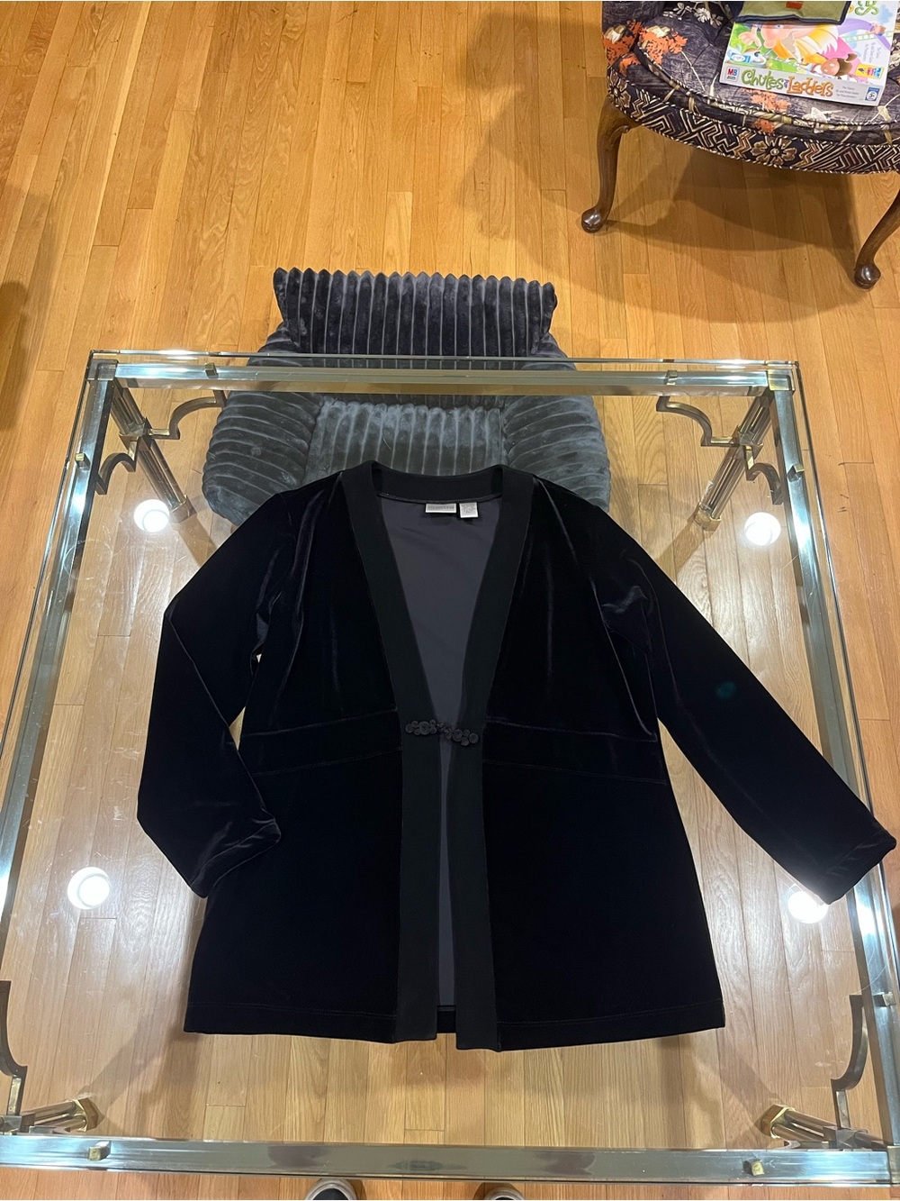 Chico's Black Velvet Open-Front Blazer